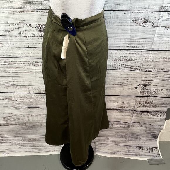 Mystree Skirt size Large Olive Green Satin Midi A Line Modest Church Casual Slim - Picture 9 of 11